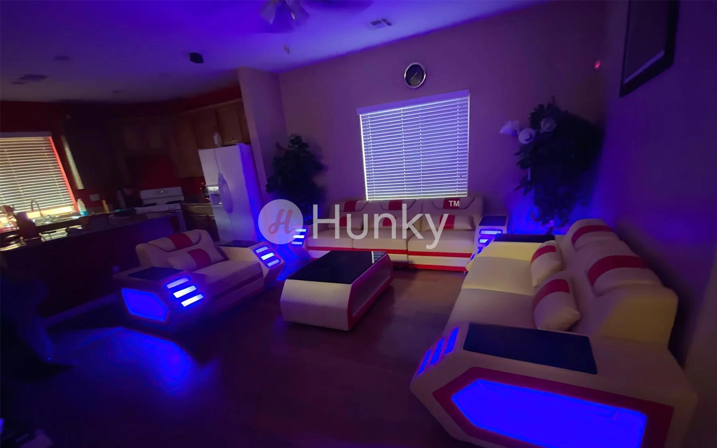 Hunky Modern leatherite Smart Sofa Set With Led Ambient Lights and Storage