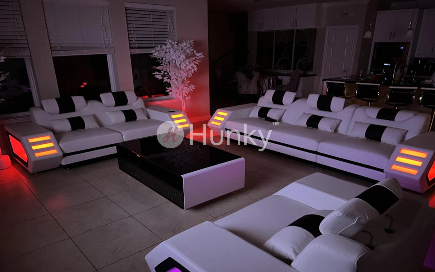 Hunky Modern leatherite Smart Sofa Set With Led Ambient Lights and Storage