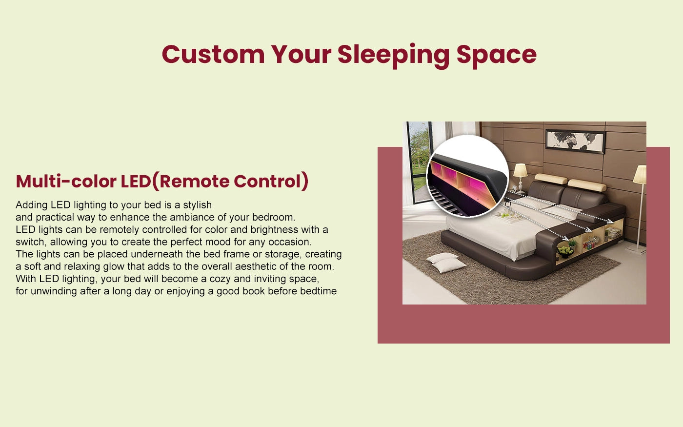 Hunky Modern Futuristic Smart Bed with Built-in Reading Lights, Safe Box, Speakers and Massage Chair