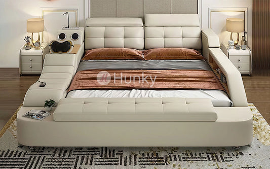 Hunky Modern Futuristic Smart Bed with Built-in Reading Lights, Safe Box, Speakers and Massage Chair