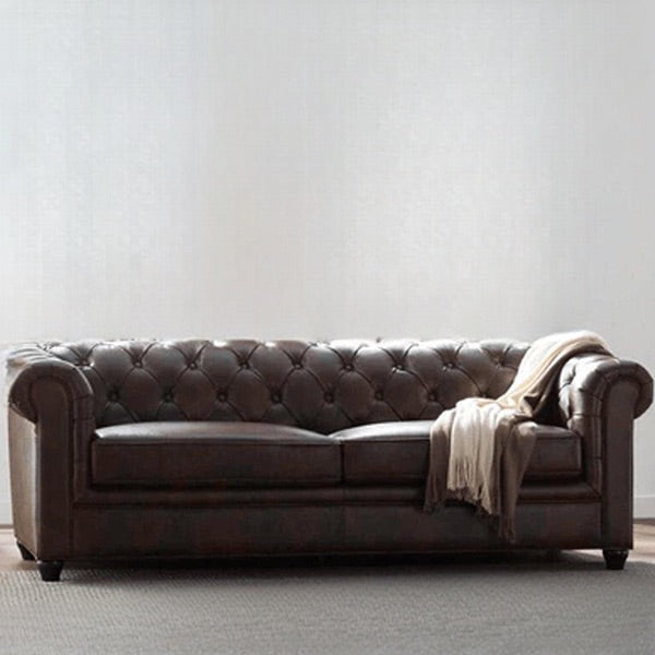 Hunky Chesterfield leatherette Rolled Arm Sofa Set with Pine Wood Legs