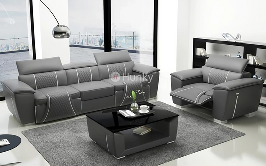 Hunky Modern Leatherite Smart Sofa Set With Manual Recliner