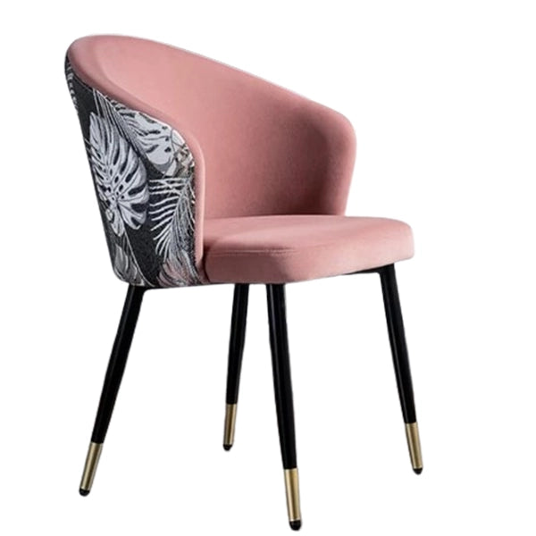 Hunky Modern Velvet Puffy Chair With Embroidered Backrest and Metal legs