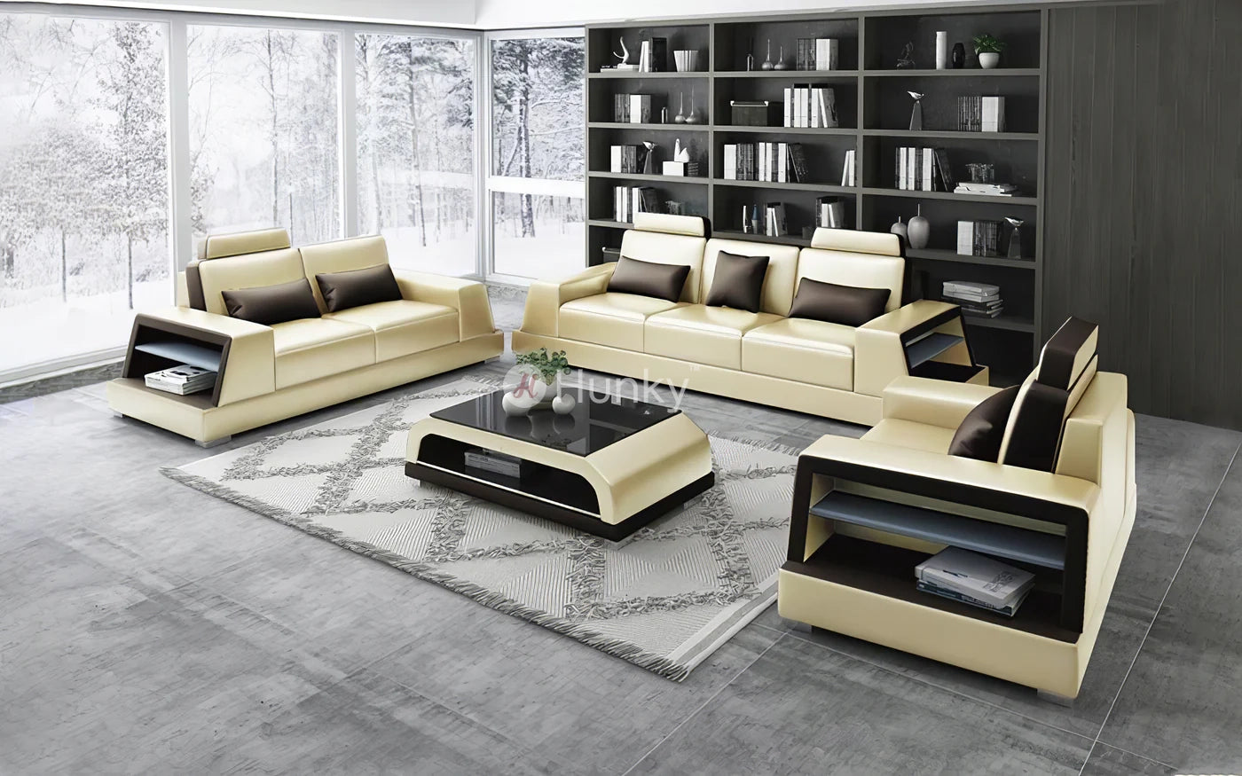 Hunky Smart Sofa Set With Modern Leatherite Design and Side Storage