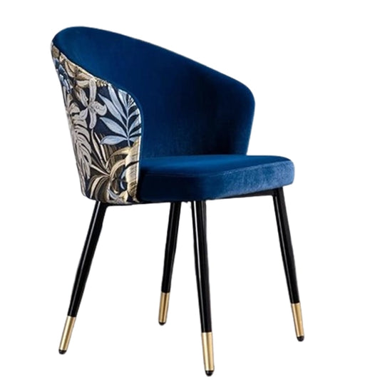 Hunky Modern Velvet Puffy Chair With Embroidered Backrest and Metal legs