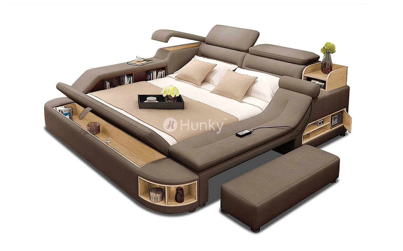 Hunky Modern Multifunctional Futuristic Smart Bed with Built-in Massage Chair and Storage