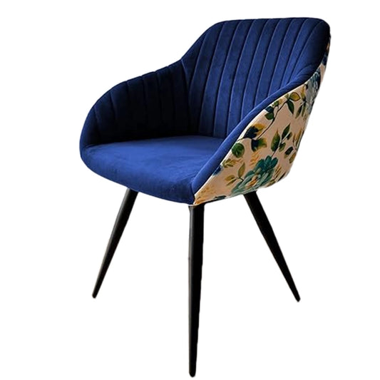 Hunky Semi Round Back Velvet Puffy Chair with Powder Coated Metal Legs