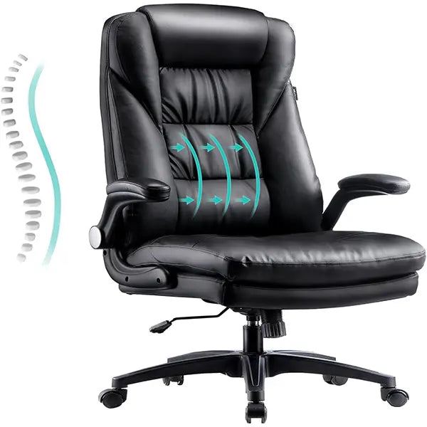 Hunky Pu leather Office Executive Director Chair with Flip Up Arms and Soft Neck Support