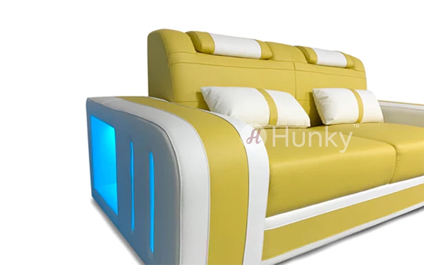 Hunky Dual Tone Leather Modern Smart Sofa Set with Storage and Ambient Led Lights