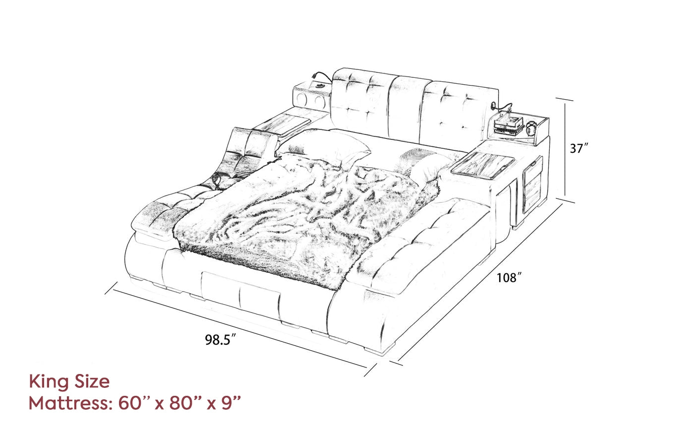 Hunky Modern Futuristic All in One Smart Bed With Massage Chair and Speakers