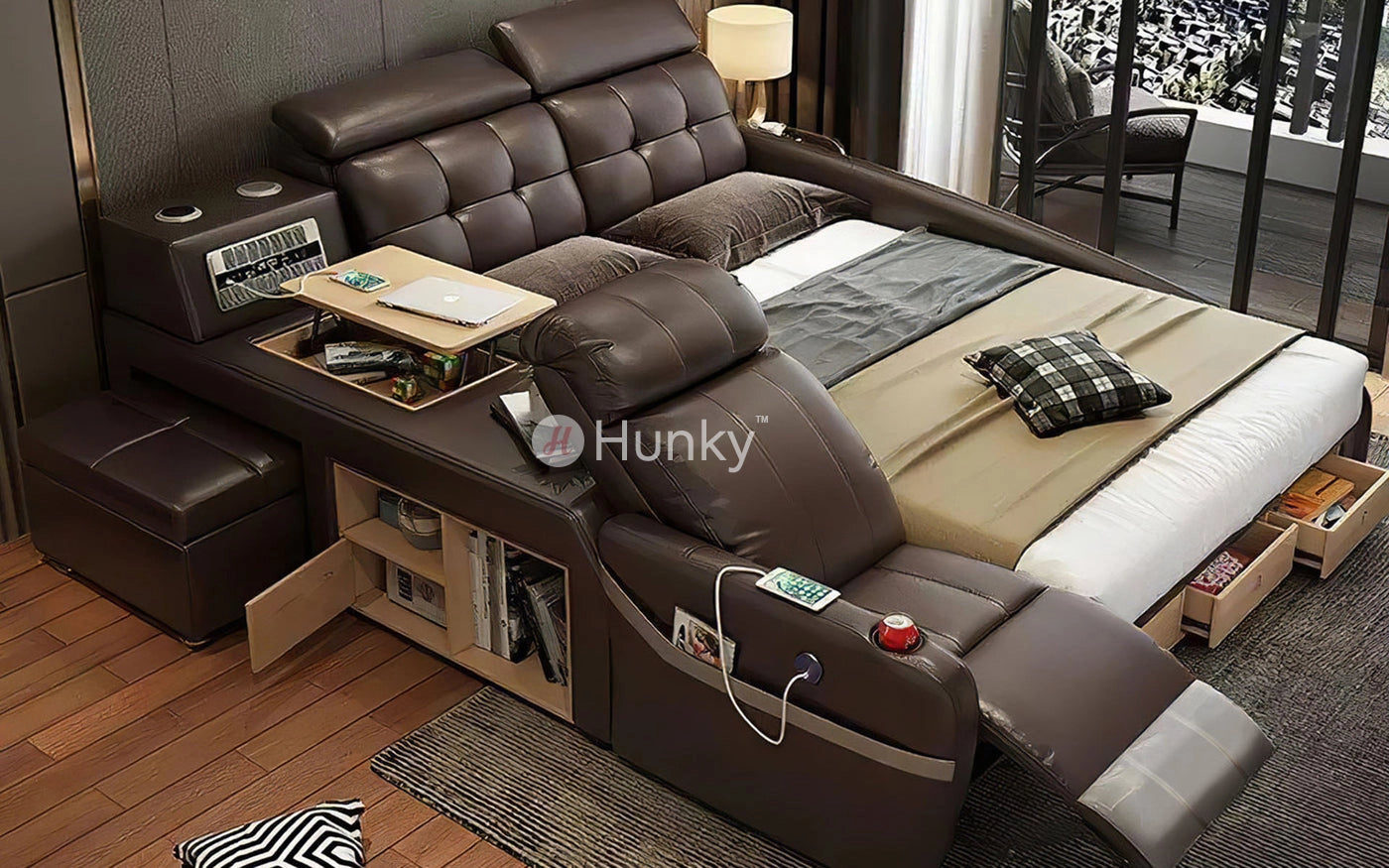 Hunky King Size Multifunctional Smart Bed with Massage Chair and Air Purifiers