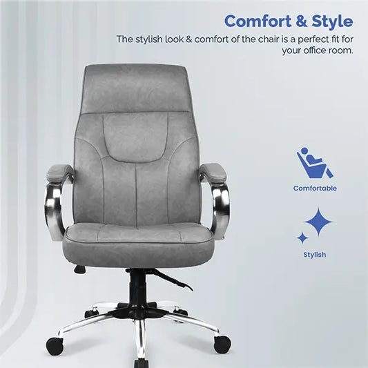 Hunky High Back Leatherette Boss Chair with Fixed Armrest and Metal Base