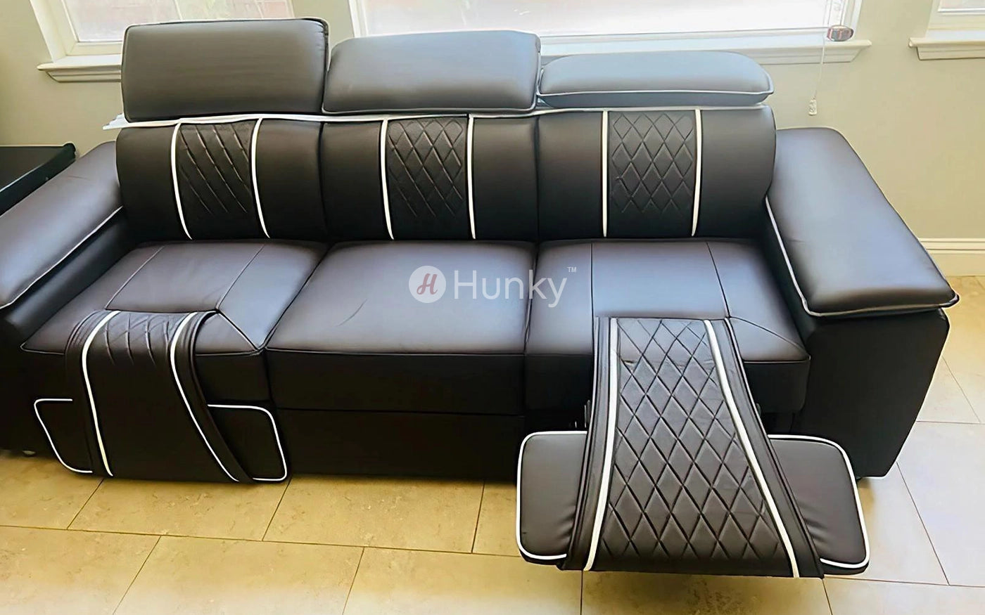 Hunky Modern Leatherite Smart Sofa Set With Manual Recliner