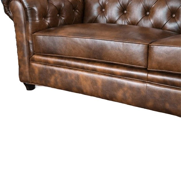 Hunky Chesterfield leatherette Rolled Arm Sofa Set with Pine Wood Legs