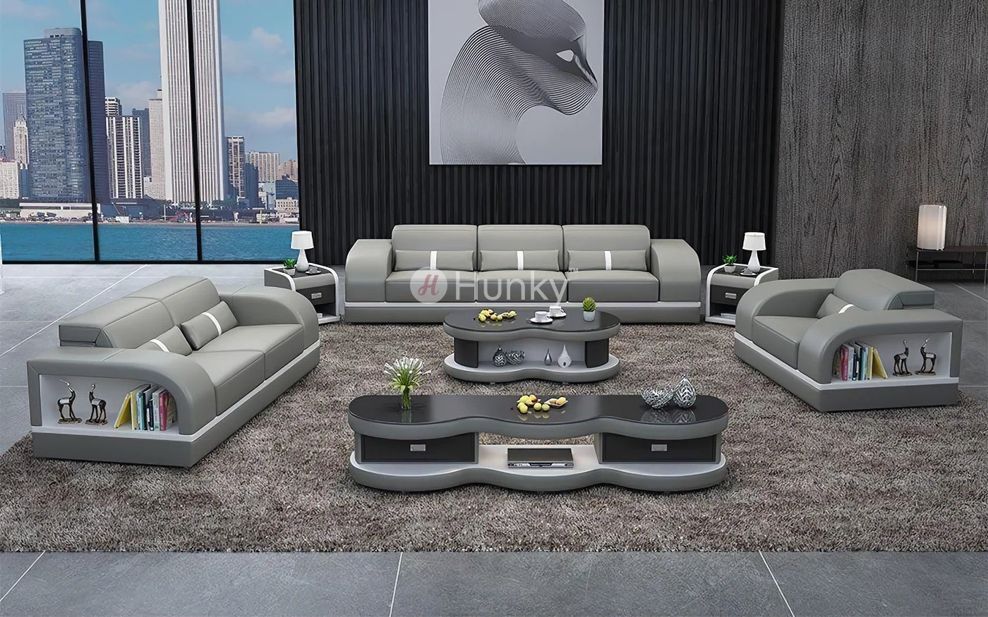 Hunky Modern leatherite Smart Sofa Set With Storage and Ambient LED Light