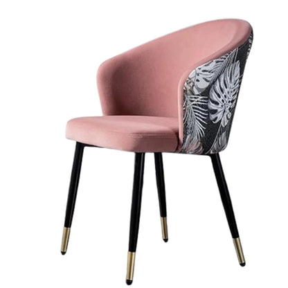 Hunky Modern Velvet Puffy Chair With Embroidered Backrest and Metal legs