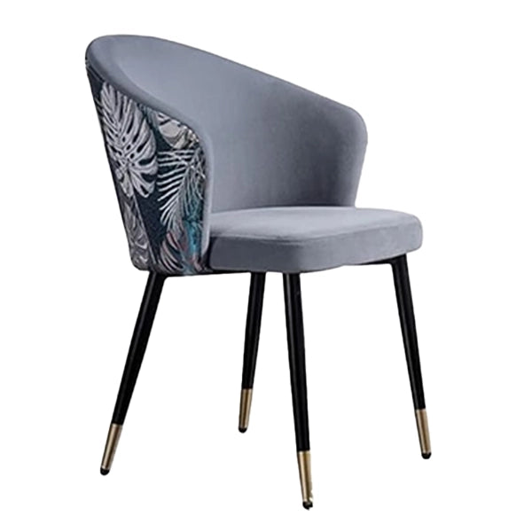 Hunky Modern Velvet Puffy Chair With Embroidered Backrest and Metal legs