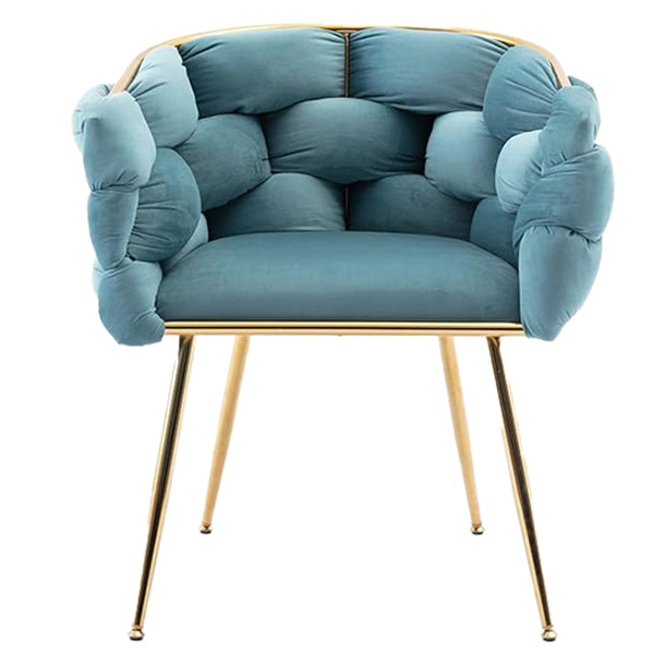 Hunky  Luxurious Velvet Barrel Accent Puffy Chair with C-Shaped Design, Woven Wrap-Around Back, and Metal Legs