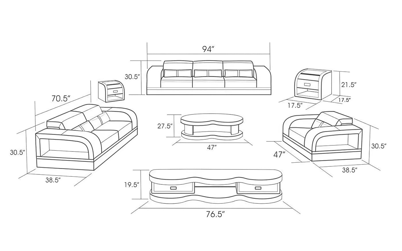 Hunky Modern leatherite Smart Sofa Set With Storage and Ambient LED Light