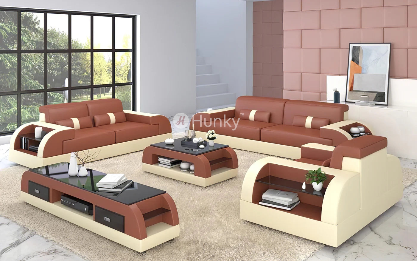 Hunky leatherite Modern Smart Sofa Set With Storage