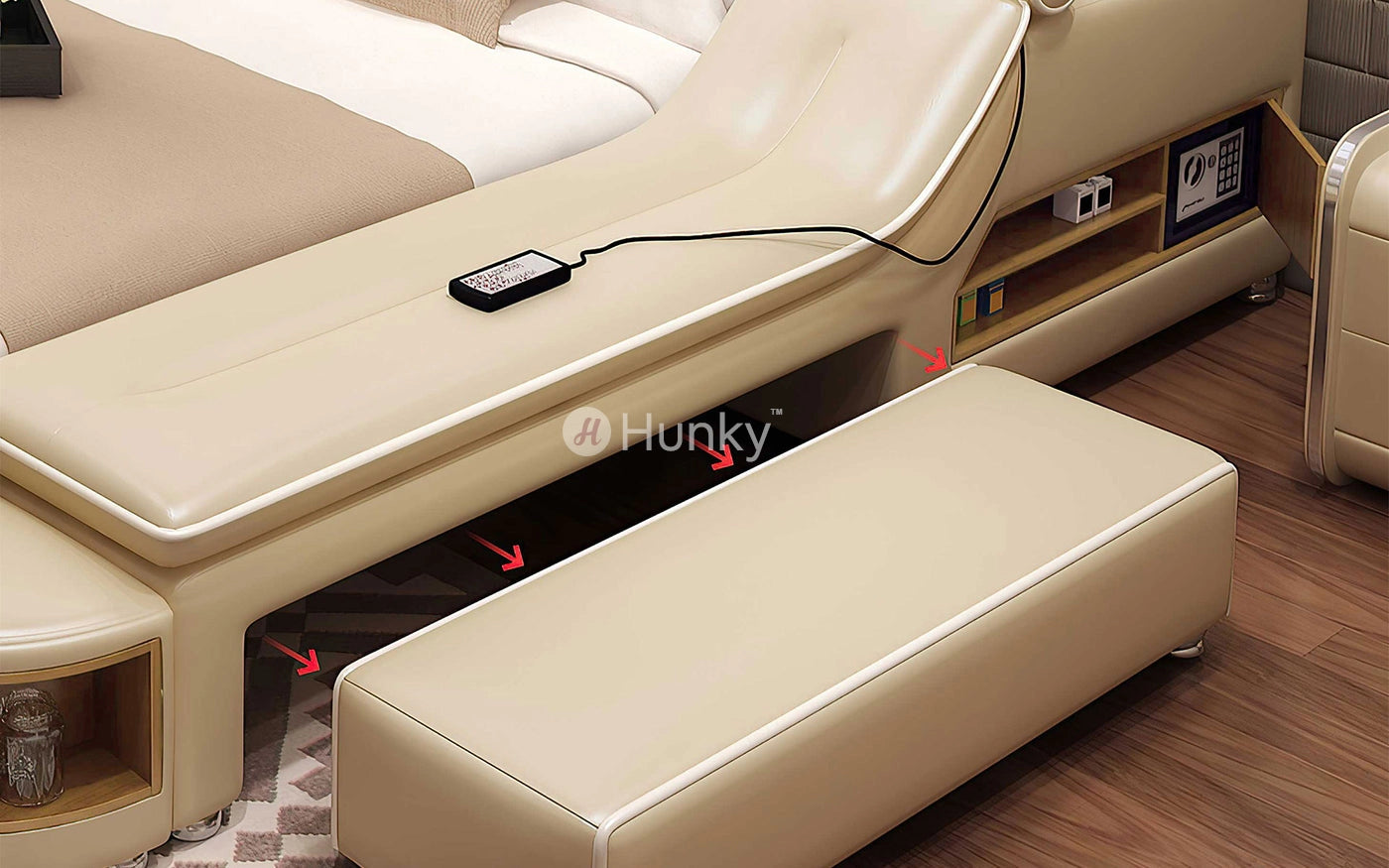 Hunky Multifunctional Modern Smart Bed With Built-In Massage Chair and Bluetooth Speakers