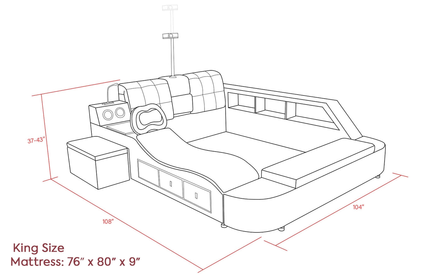 Hunky Ultimate Tech Multifunctional Smart Bed With Built-in Projector and Safe Box