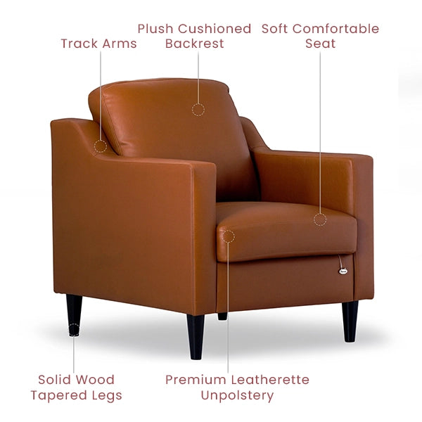 Hunky Premium Leatherette 3 Seater Sofa with Wooden Frame and legs