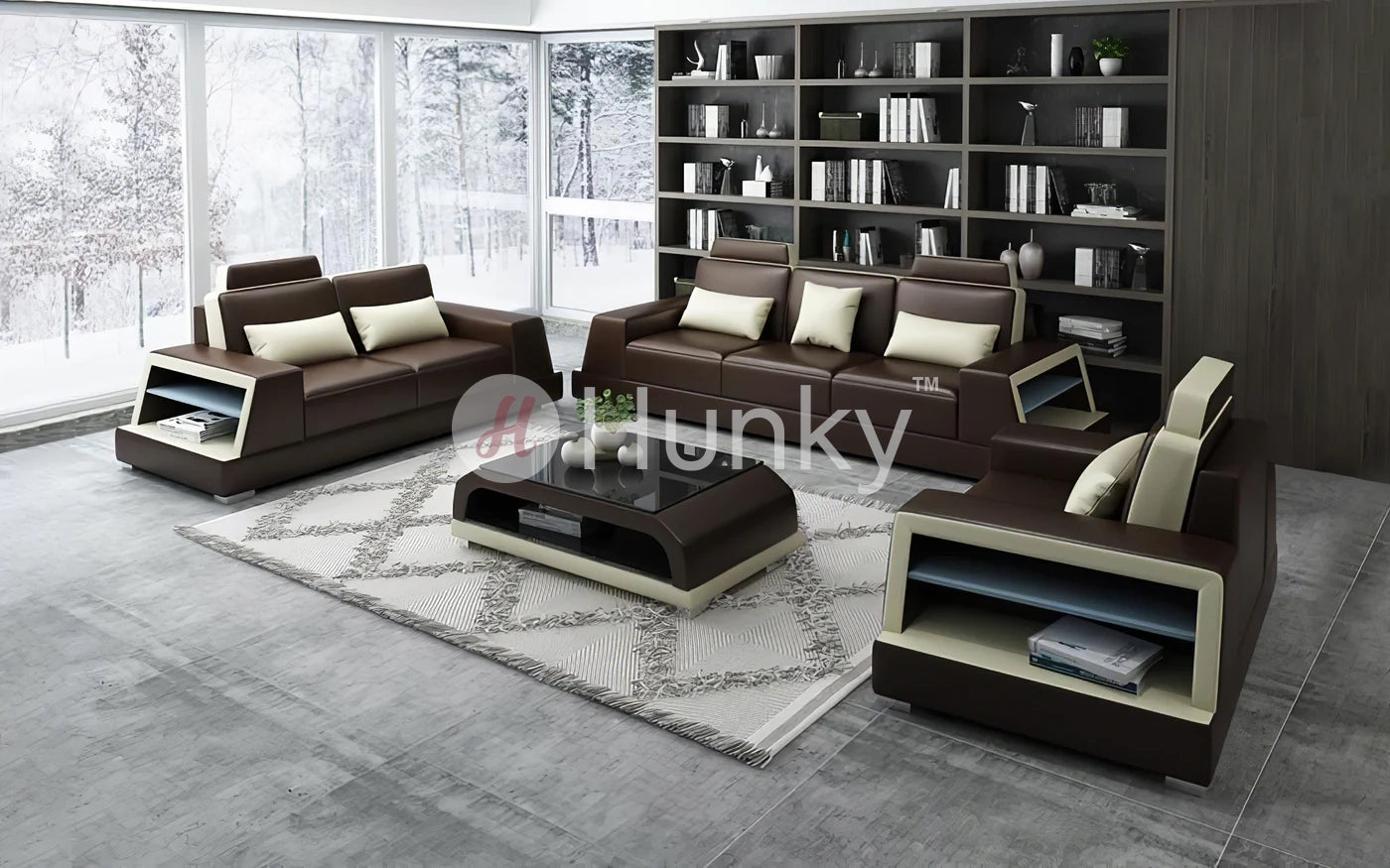 Hunky Smart Sofa Set With Modern Leatherite Design and Side Storage