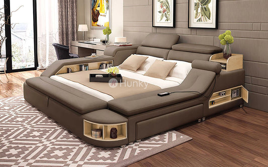 Hunky Modern Multifunctional Futuristic Smart Bed with Built-in Massage Chair and Storage