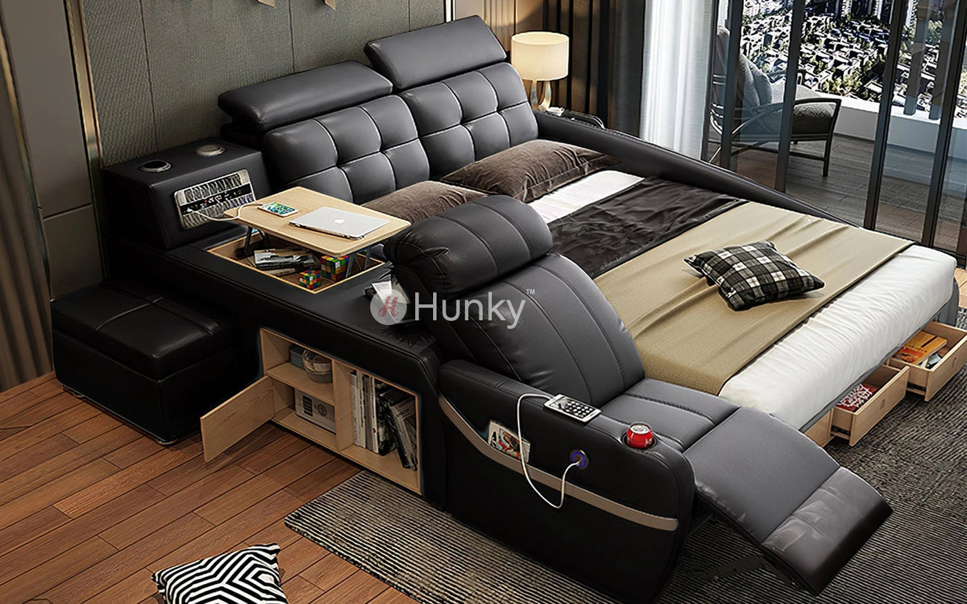 Hunky King Size Multifunctional Smart Bed with Massage Chair and Air Purifiers