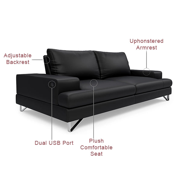 Hunky leatherette 3 Seater Sofa Set with Wooden Frame, Stainless Steel Legs and 2 USB Ports