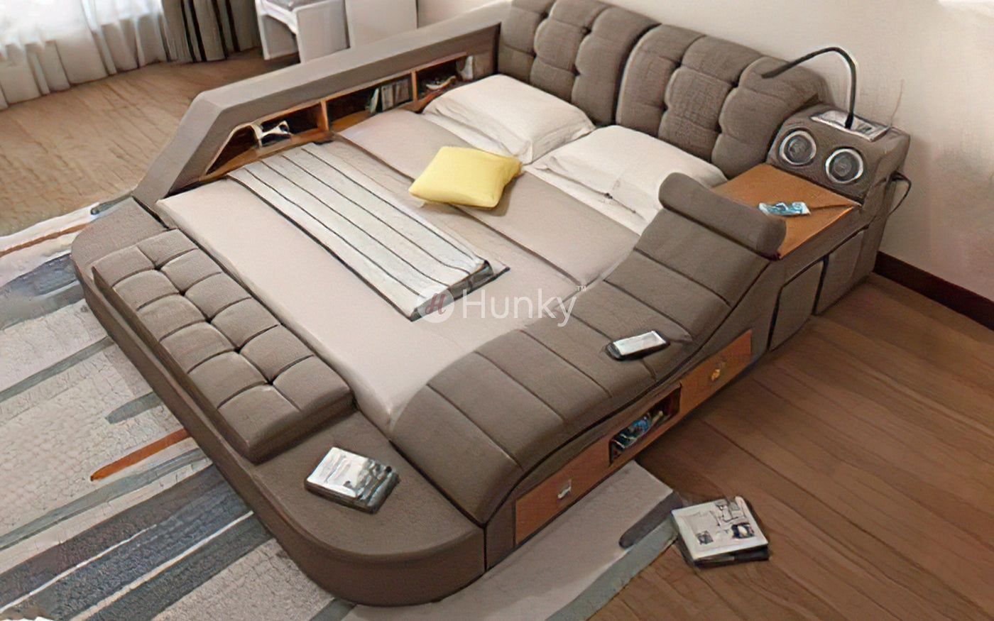 Hunky Futuristic Multifunctional Smart Bed With Massage Chair and Speakers