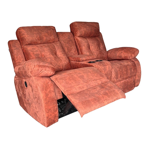 Hunky Textured Velvet Motorized Recliner Sofa with Cup Holder