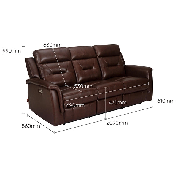 Hunky Modern Leatherette 3 Seater Power Recliner Sofa Set With 2 USB Ports