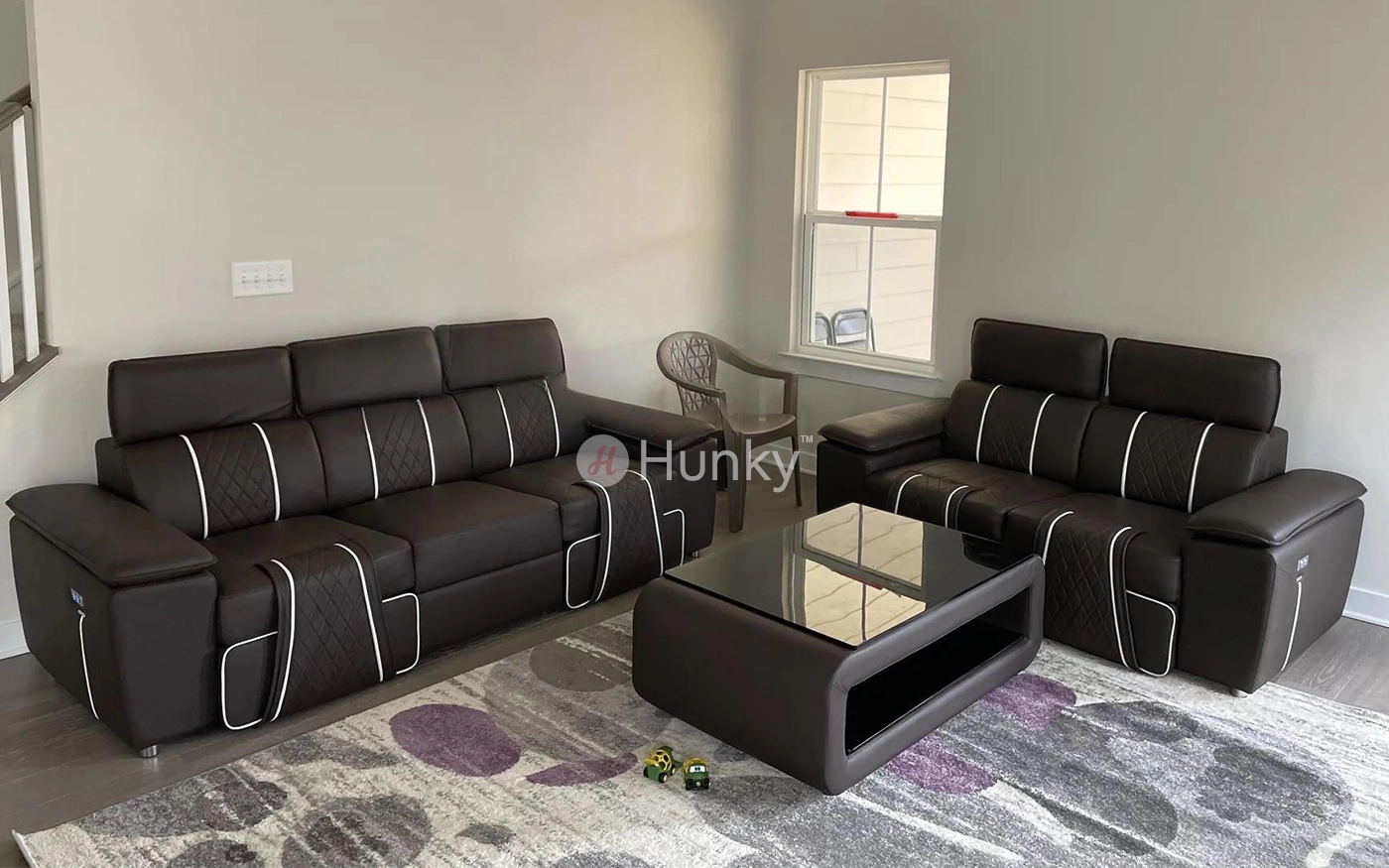 Hunky Modern Leatherite Smart Sofa Set With Manual Recliner