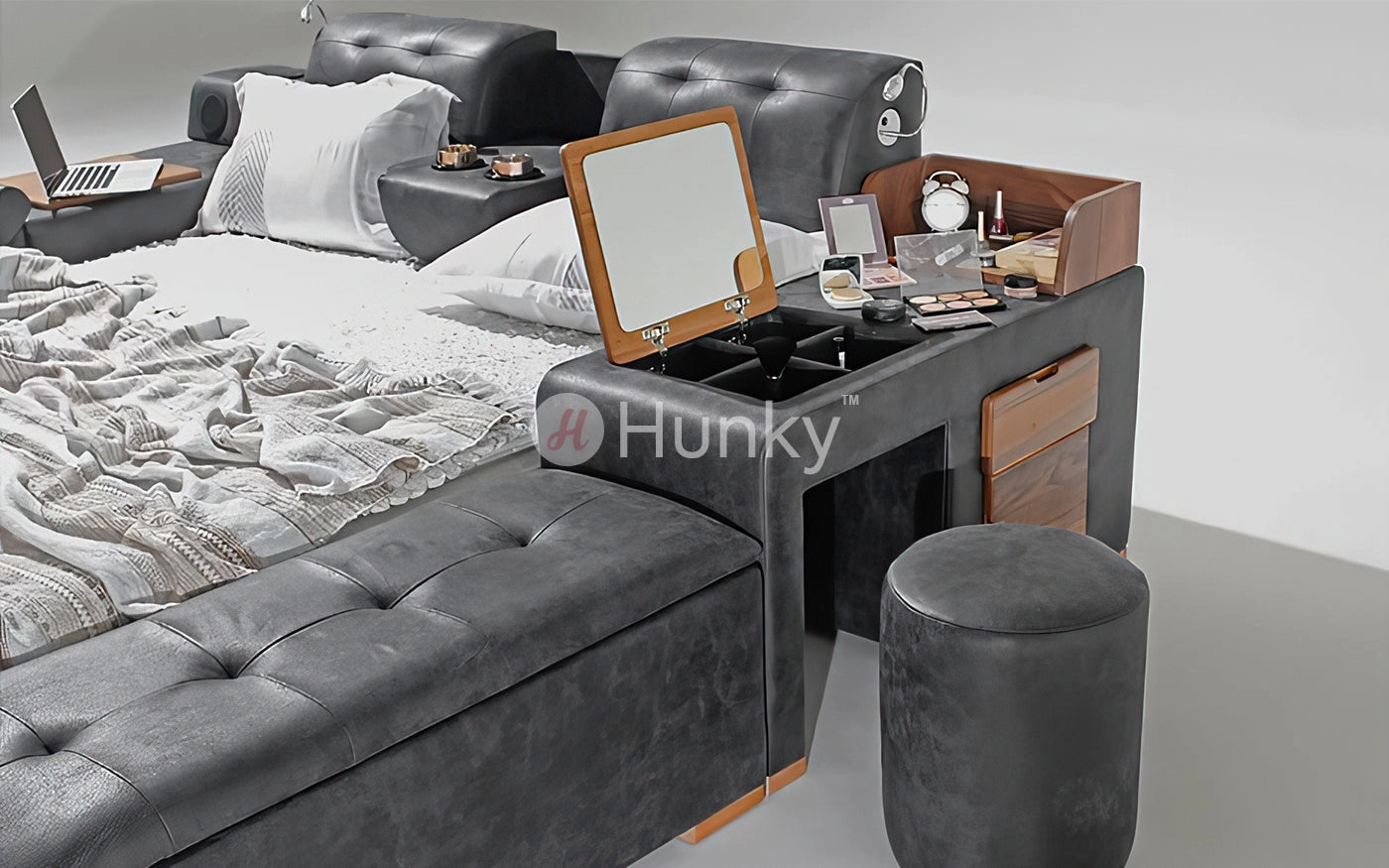 Hunky Modern Futuristic All in One Smart Bed With Massage Chair and Speakers