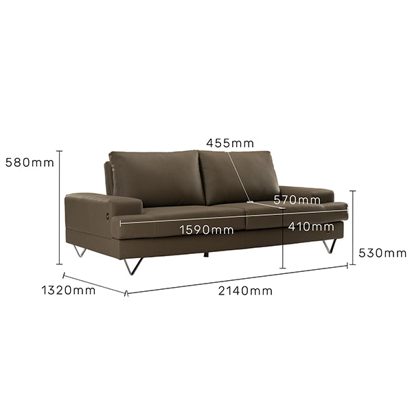 Hunky leatherette 3 Seater Sofa Set with Wooden Frame, Stainless Steel Legs and 2 USB Ports