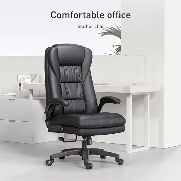 Hunky Pu leather Office Executive Director Chair with Flip Up Arms and Soft Neck Support