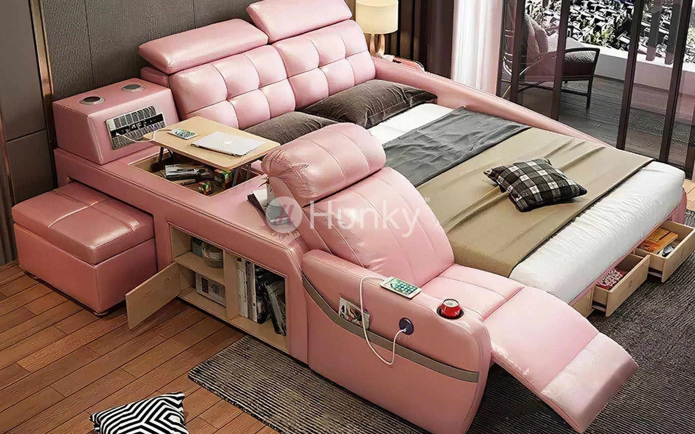 Hunky King Size Multifunctional Smart Bed with Massage Chair and Air Purifiers