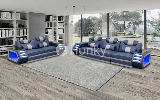 Hunky Modern leatherite Smart Sofa Set With Led Ambient Lights and Storage