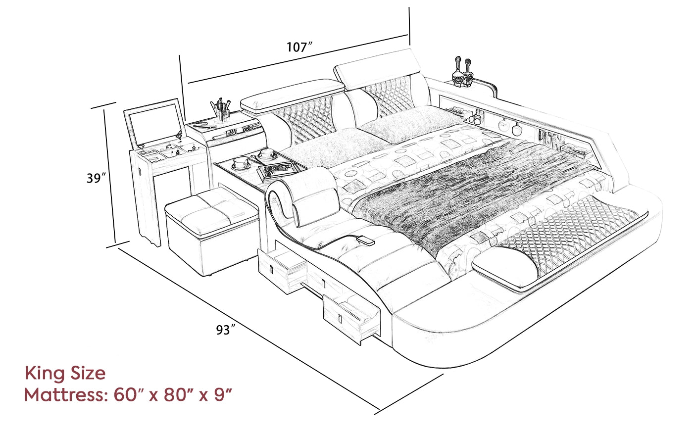 Hunky Modular Futuristic Multifunctional Smart Bed With Built in Massage Chair and Storage Space