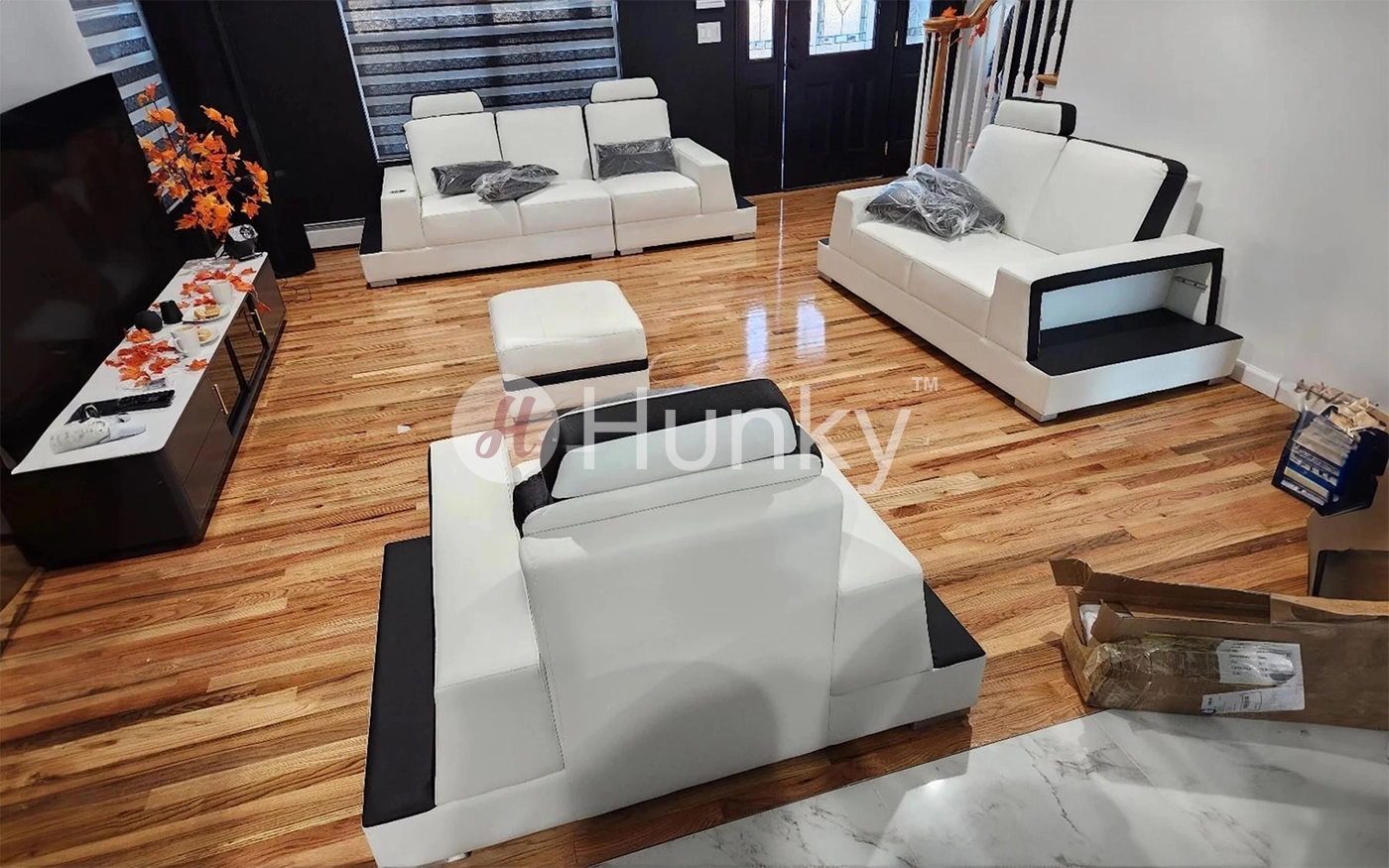 Hunky Smart Sofa Set With Modern Leatherite Design and Side Storage