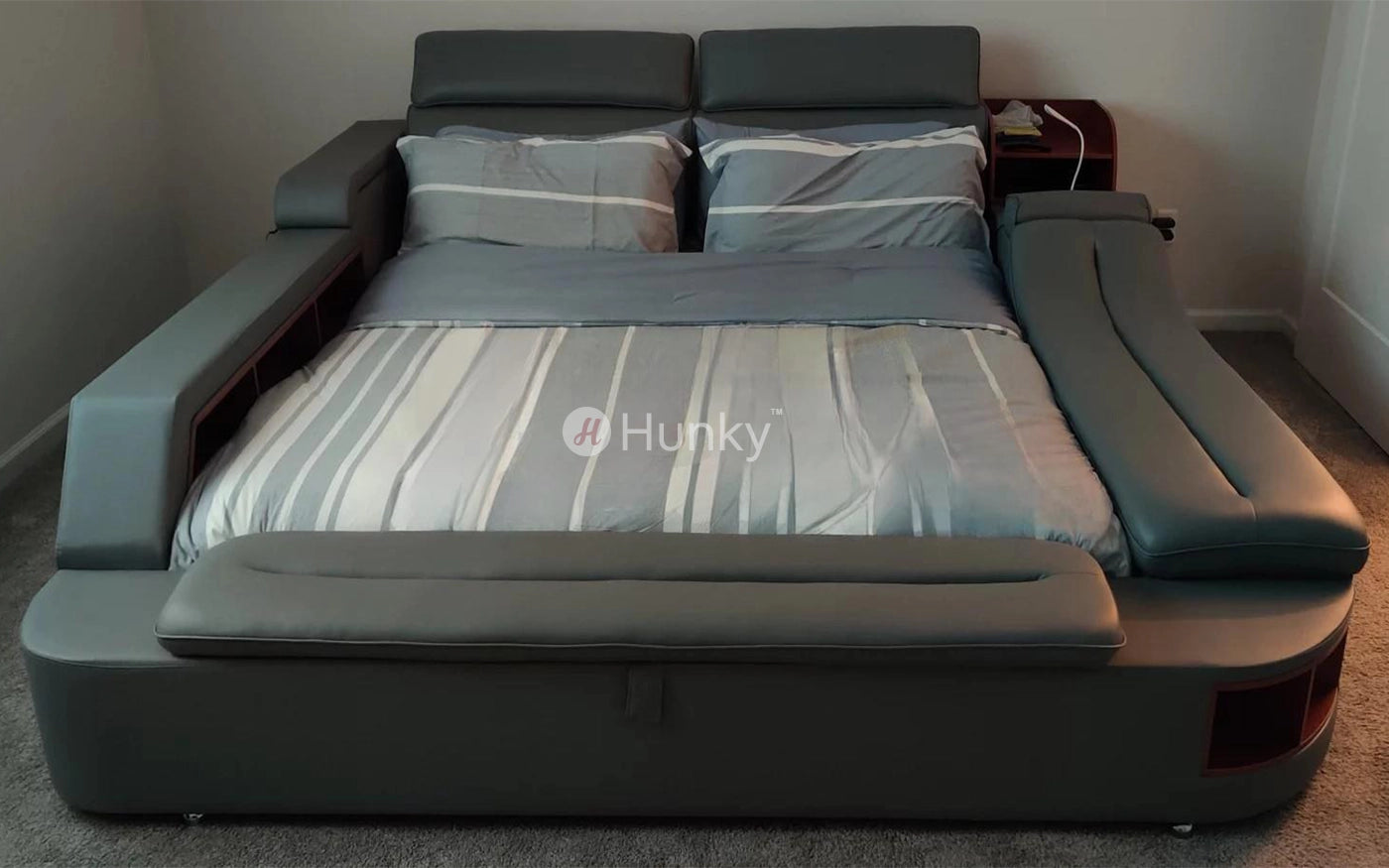 Hunky Modern Multifunctional Futuristic Smart Bed with Built-in Massage Chair and Storage