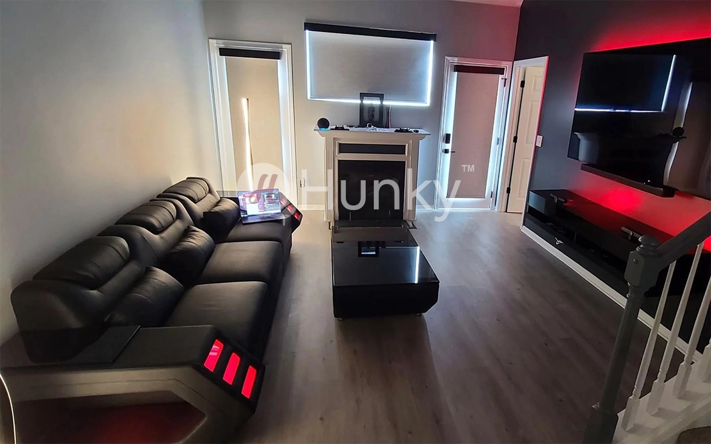 Hunky Modern leatherite Smart Sofa Set With Led Ambient Lights and Storage