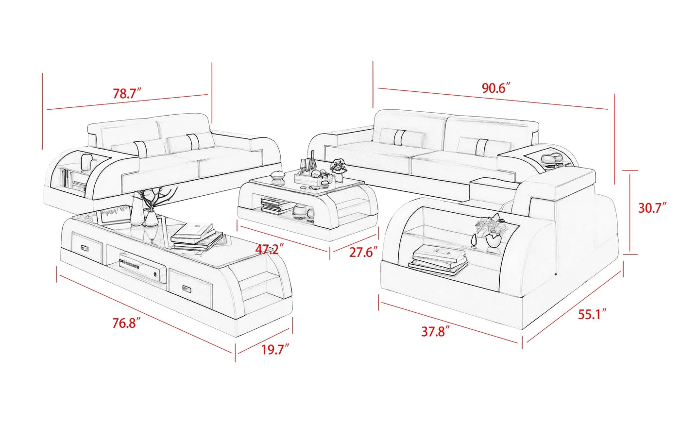 Hunky leatherite Modern Smart Sofa Set With Storage