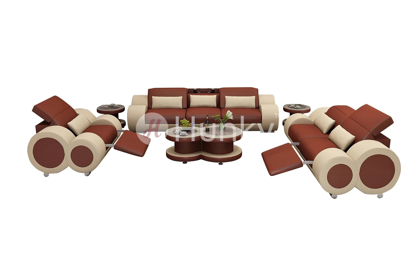 Hunky Leather Modern Smart Sofa Set With Manual Recliner