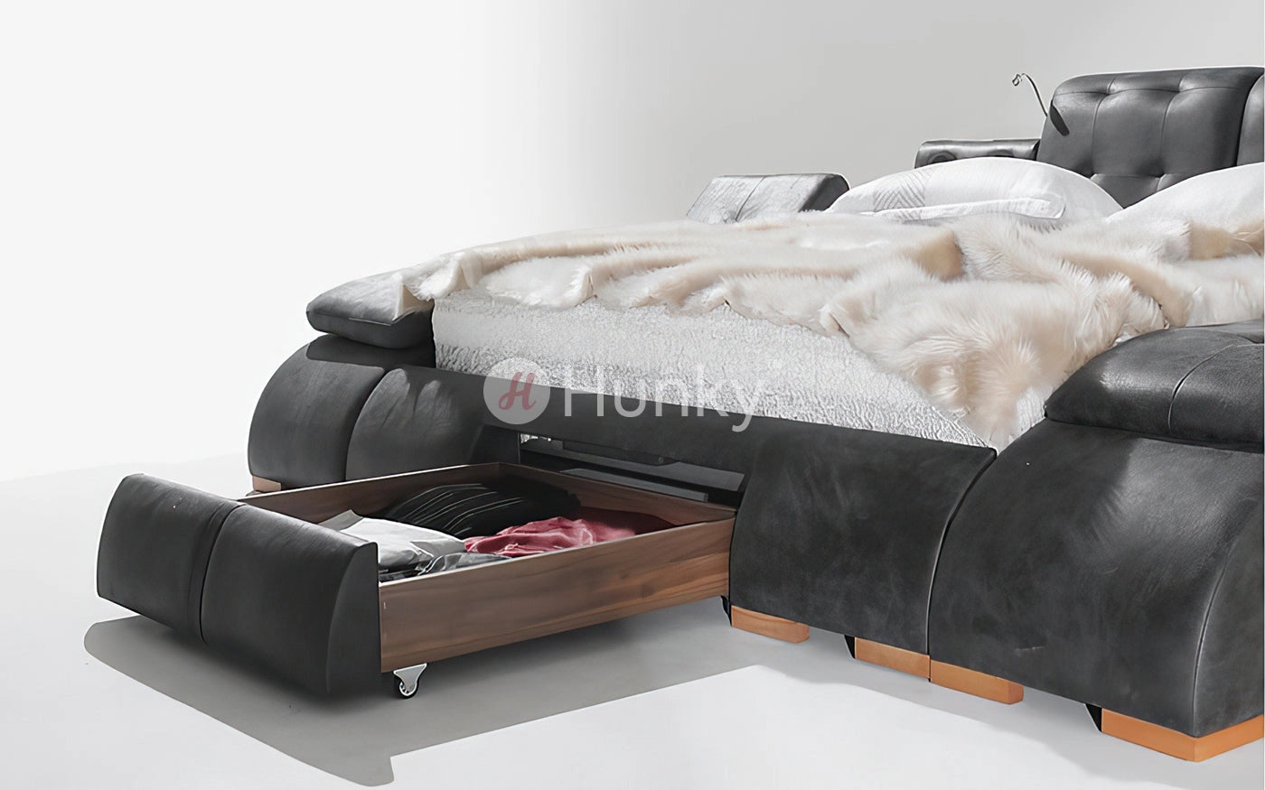 Hunky Modern Futuristic All in One Smart Bed With Massage Chair and Speakers