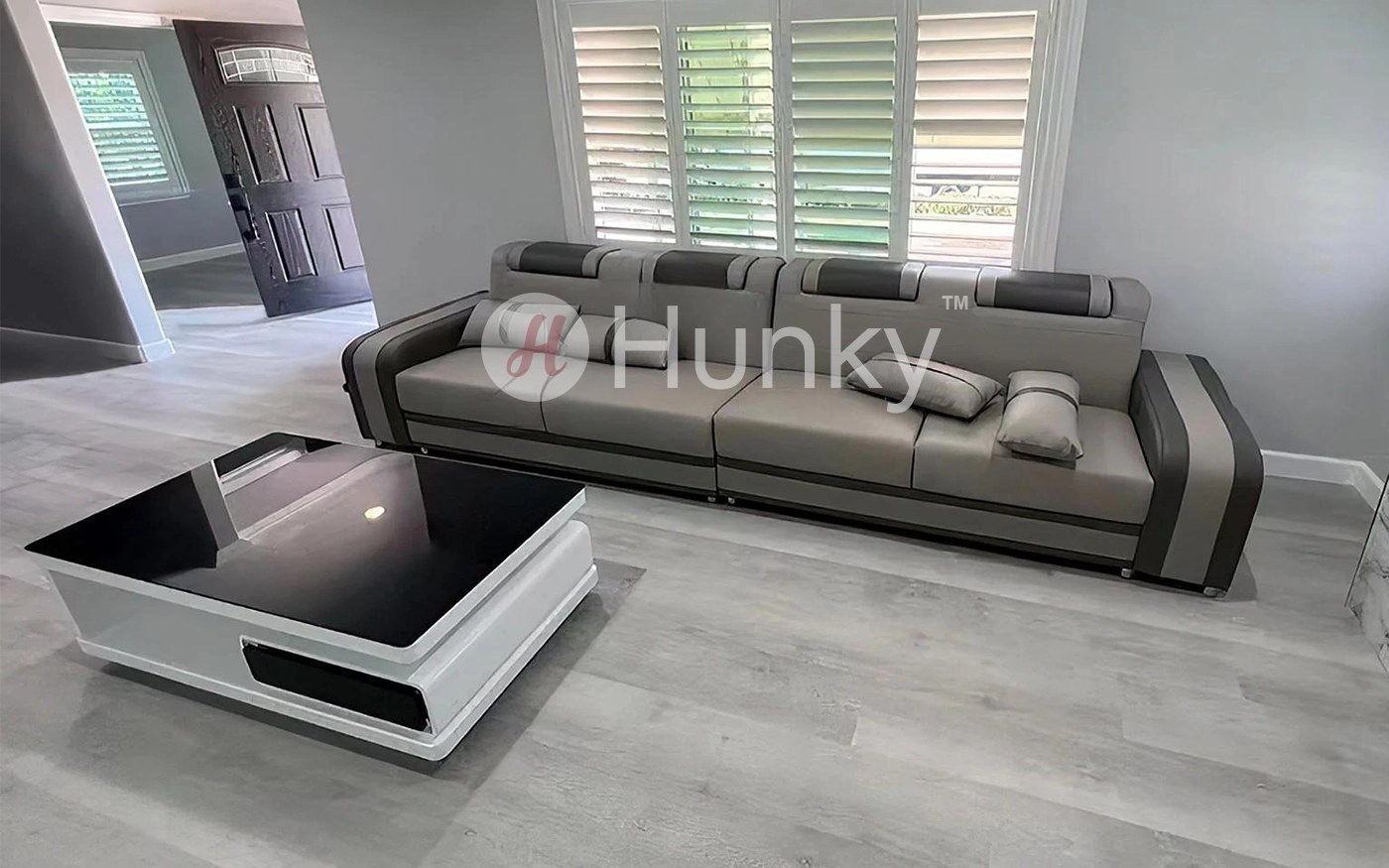 Hunky Modern Leather Dual Tone Smart Sofa Set with Cup Holder and Multi-Color Ambient light