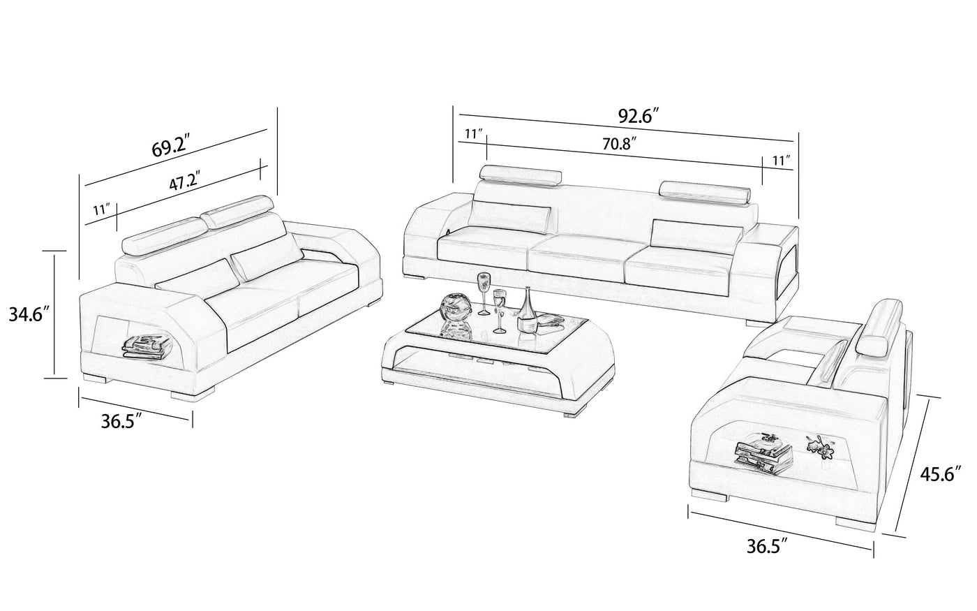 Hunky Premium Leatherite Smart Modern Sofa Set