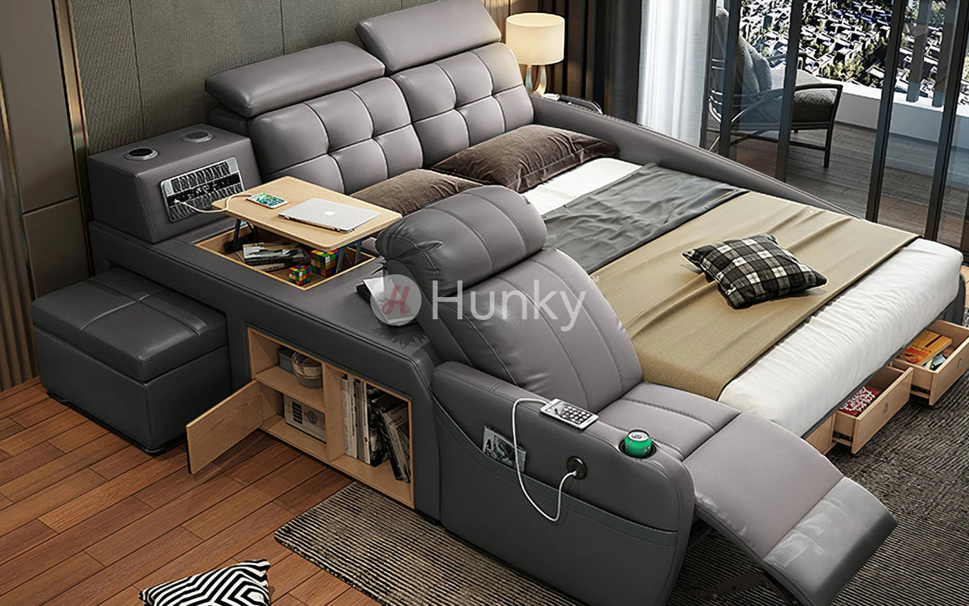 Hunky King Size Multifunctional Smart Bed with Massage Chair and Air Purifiers